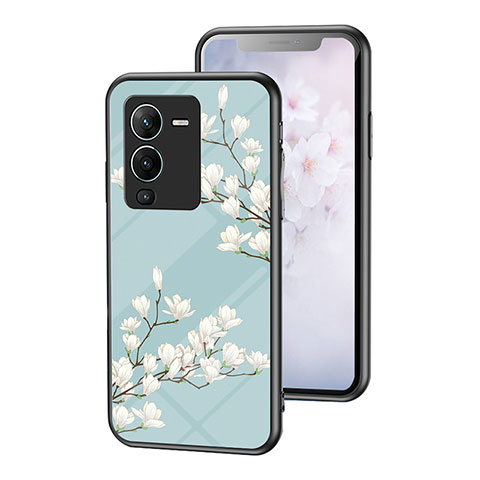 Funda Bumper Silicona Gel Espejo Flores Carcasa para Vivo V25 Pro 5G Cian