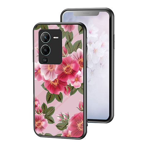 Funda Bumper Silicona Gel Espejo Flores Carcasa para Vivo V25 Pro 5G Rojo