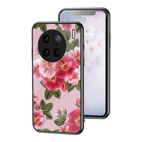 Funda Bumper Silicona Gel Espejo Flores Carcasa para Vivo X90 Pro 5G Rojo