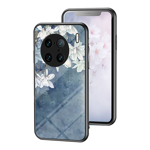 Funda Bumper Silicona Gel Espejo Flores Carcasa para Vivo X90 Pro+ Plus 5G Azul