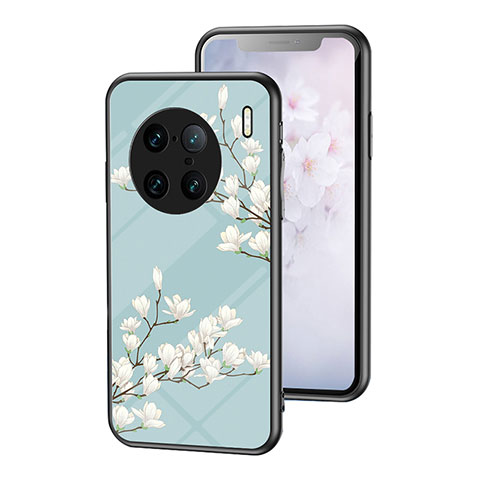 Funda Bumper Silicona Gel Espejo Flores Carcasa para Vivo X90 Pro+ Plus 5G Cian