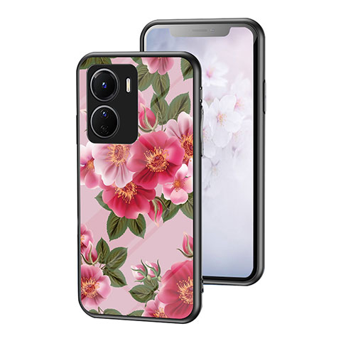 Funda Bumper Silicona Gel Espejo Flores Carcasa para Vivo Y16 Rojo