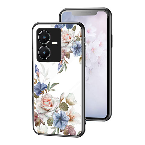 Funda Bumper Silicona Gel Espejo Flores Carcasa para Vivo Y22 Blanco