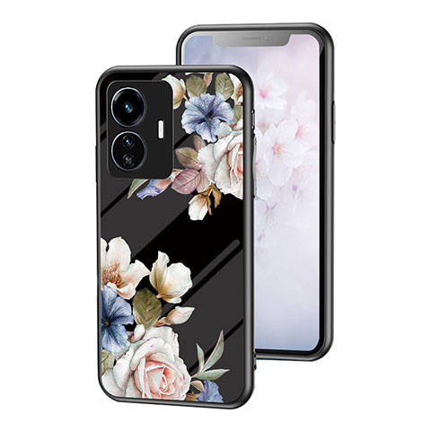 Funda Bumper Silicona Gel Espejo Flores Carcasa para Vivo Y77e t1 Negro