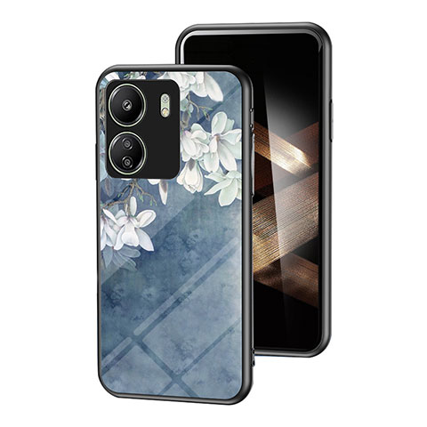 Funda Bumper Silicona Gel Espejo Flores Carcasa para Xiaomi Poco C65 Azul