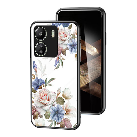 Funda Bumper Silicona Gel Espejo Flores Carcasa para Xiaomi Poco C65 Blanco