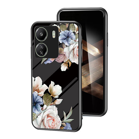 Funda Bumper Silicona Gel Espejo Flores Carcasa para Xiaomi Redmi 13C Negro