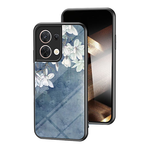 Funda Bumper Silicona Gel Espejo Flores Carcasa para Xiaomi Redmi Note 13 5G Azul