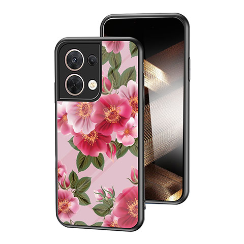 Funda Bumper Silicona Gel Espejo Flores Carcasa para Xiaomi Redmi Note 13 Pro 5G Rojo