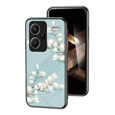 Funda Bumper Silicona Gel Espejo Flores Carcasa para Xiaomi Redmi Note 13 Pro+ Plus 5G Cian