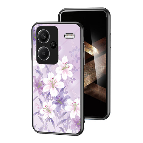 Funda Bumper Silicona Gel Espejo Flores Carcasa para Xiaomi Redmi Note 13 Pro+ Plus 5G Purpura Claro
