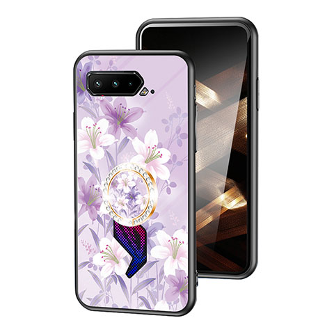 Funda Bumper Silicona Gel Espejo Flores Carcasa S01 para Asus ROG Phone 5 Ultimate Purpura Claro