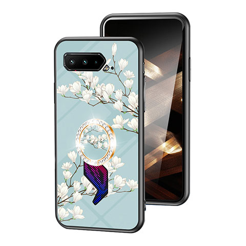 Funda Bumper Silicona Gel Espejo Flores Carcasa S01 para Asus ROG Phone 5 ZS673KS Cian