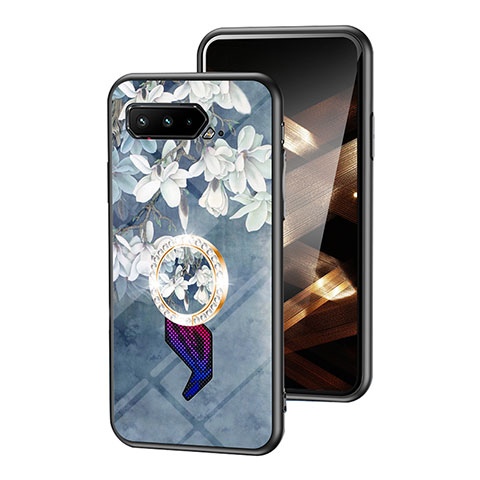 Funda Bumper Silicona Gel Espejo Flores Carcasa S01 para Asus ROG Phone 5s Pro Azul