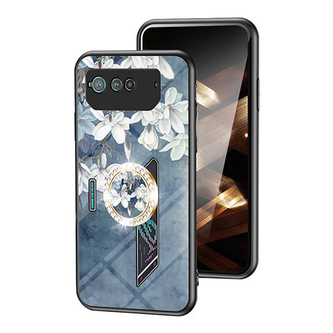 Funda Bumper Silicona Gel Espejo Flores Carcasa S01 para Asus ROG Phone 6 Pro Azul