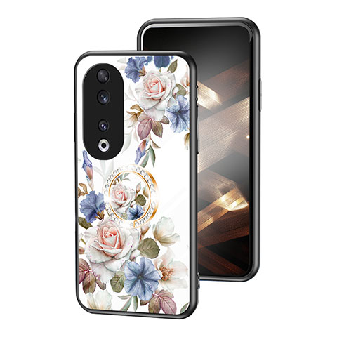 Funda Bumper Silicona Gel Espejo Flores Carcasa S01 para Huawei Honor 90 5G Blanco