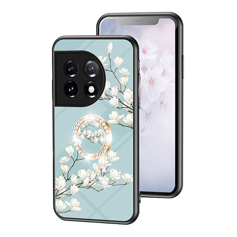 Funda Bumper Silicona Gel Espejo Flores Carcasa S01 para OnePlus 11 5G Cian