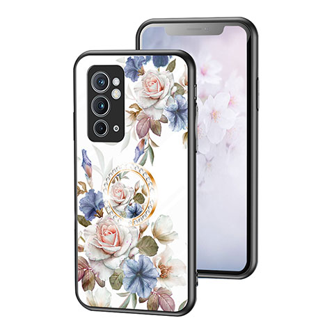 Funda Bumper Silicona Gel Espejo Flores Carcasa S01 para OnePlus 9RT 5G Blanco