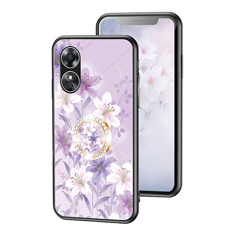 Funda Bumper Silicona Gel Espejo Flores Carcasa S01 para Oppo A17 Purpura Claro