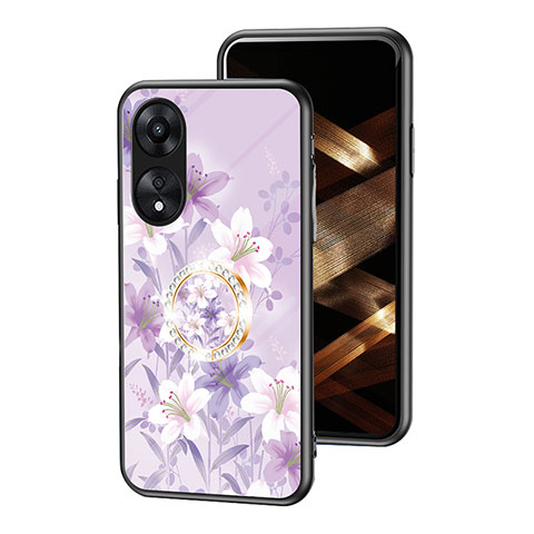 Funda Bumper Silicona Gel Espejo Flores Carcasa S01 para Oppo A18 Purpura Claro