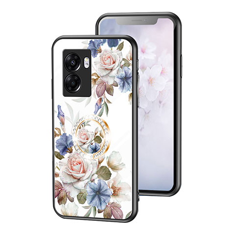 Funda Bumper Silicona Gel Espejo Flores Carcasa S01 para Oppo A77 5G Blanco