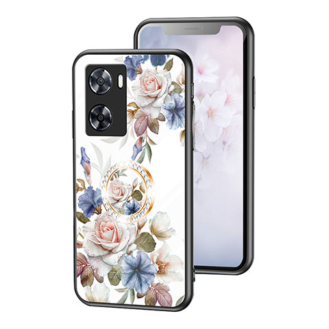 Funda Bumper Silicona Gel Espejo Flores Carcasa S01 para Oppo A77s Blanco