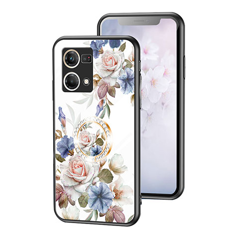 Funda Bumper Silicona Gel Espejo Flores Carcasa S01 para Oppo F21 Pro 4G Blanco