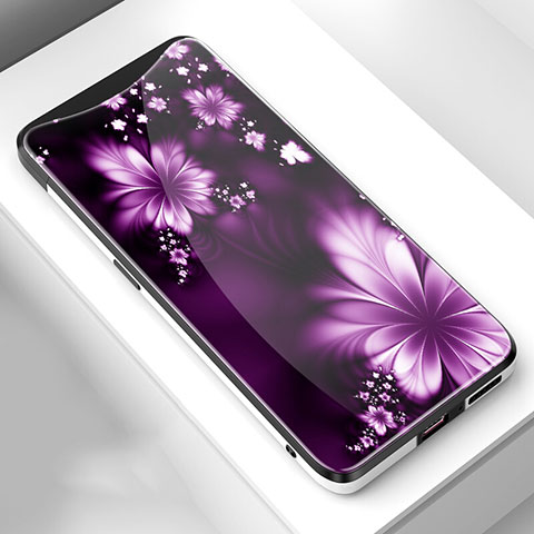 Funda Bumper Silicona Gel Espejo Flores Carcasa S01 para Oppo Find X Morado