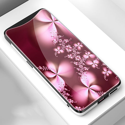 Funda Bumper Silicona Gel Espejo Flores Carcasa S01 para Oppo Find X Rojo