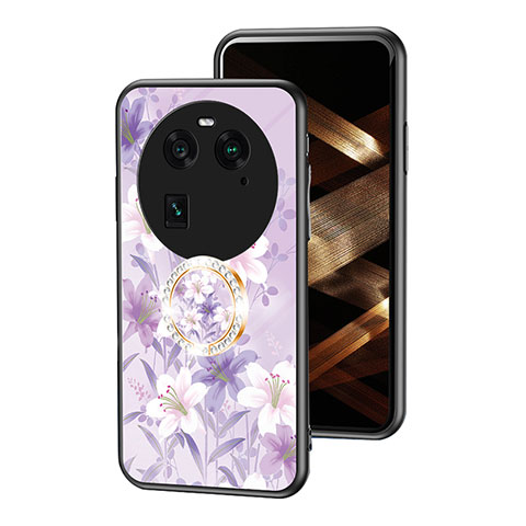 Funda Bumper Silicona Gel Espejo Flores Carcasa S01 para Oppo Find X6 5G Purpura Claro