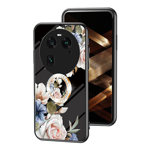 Funda Bumper Silicona Gel Espejo Flores Carcasa S01 para Oppo Find X6 Pro 5G Negro