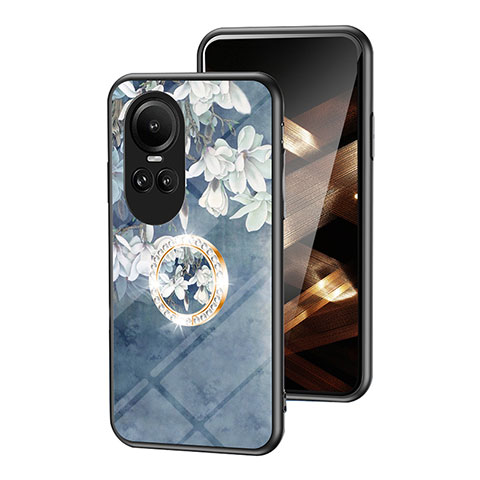 Funda Bumper Silicona Gel Espejo Flores Carcasa S01 para Oppo Reno10 5G Azul