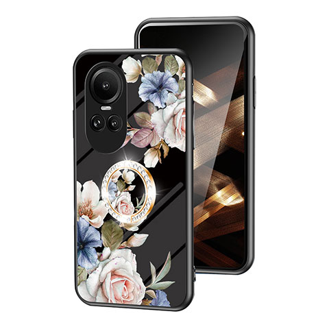 Funda Bumper Silicona Gel Espejo Flores Carcasa S01 para Oppo Reno10 5G Negro