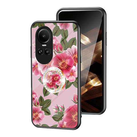 Funda Bumper Silicona Gel Espejo Flores Carcasa S01 para Oppo Reno10 5G Rojo