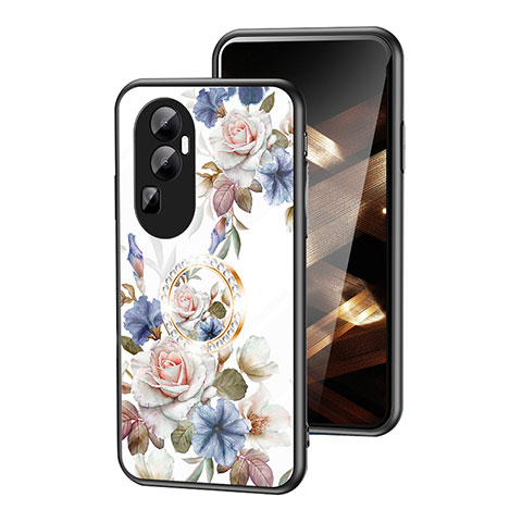 Funda Bumper Silicona Gel Espejo Flores Carcasa S01 para Oppo Reno10 Pro+ Plus 5G Blanco