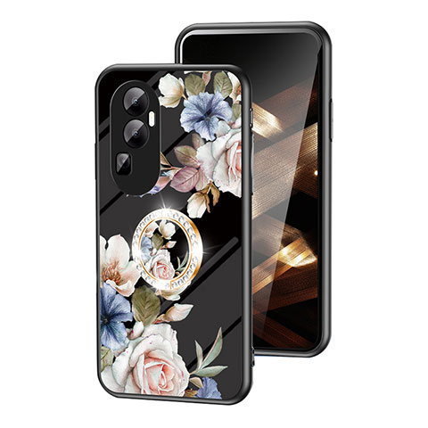 Funda Bumper Silicona Gel Espejo Flores Carcasa S01 para Oppo Reno10 Pro+ Plus 5G Negro