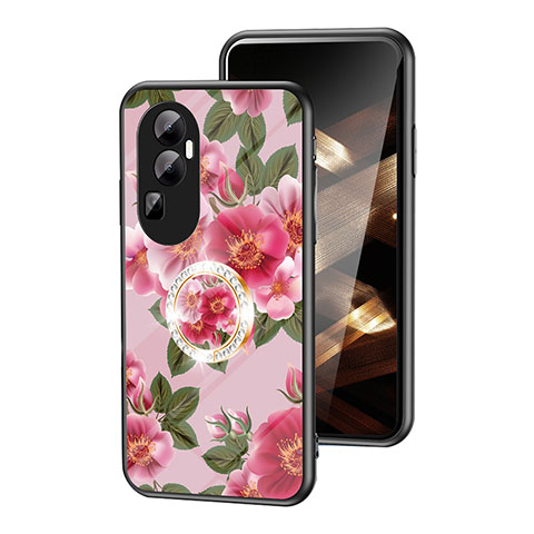 Funda Bumper Silicona Gel Espejo Flores Carcasa S01 para Oppo Reno10 Pro+ Plus 5G Rojo