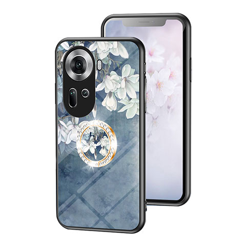 Funda Bumper Silicona Gel Espejo Flores Carcasa S01 para Oppo Reno11 5G Azul