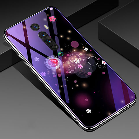 Funda Bumper Silicona Gel Espejo Flores Carcasa S01 para Oppo Reno2 Morado