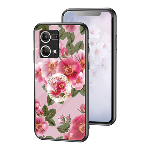 Funda Bumper Silicona Gel Espejo Flores Carcasa S01 para Oppo Reno7 4G Rojo