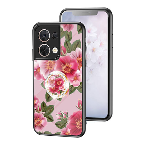 Funda Bumper Silicona Gel Espejo Flores Carcasa S01 para Oppo Reno8 5G Rojo