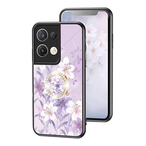 Funda Bumper Silicona Gel Espejo Flores Carcasa S01 para Oppo Reno8 Pro+ Plus 5G Purpura Claro