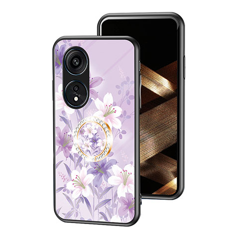 Funda Bumper Silicona Gel Espejo Flores Carcasa S01 para Oppo Reno8 T 4G Purpura Claro