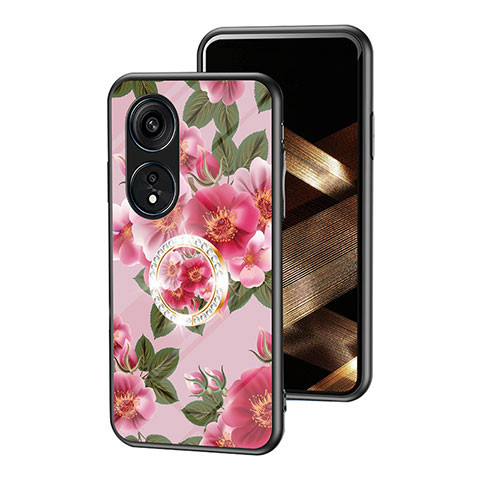 Funda Bumper Silicona Gel Espejo Flores Carcasa S01 para Oppo Reno8 T 4G Rojo