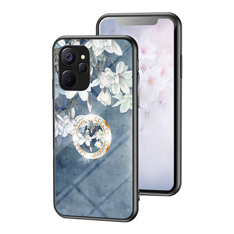 Funda Bumper Silicona Gel Espejo Flores Carcasa S01 para Realme 10 5G Azul