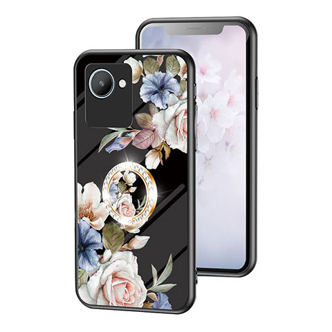 Funda Bumper Silicona Gel Espejo Flores Carcasa S01 para Realme C30 Negro