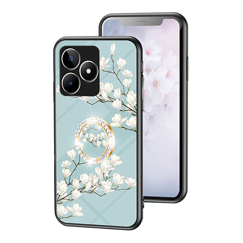 Funda Bumper Silicona Gel Espejo Flores Carcasa S01 para Realme C51 Cian