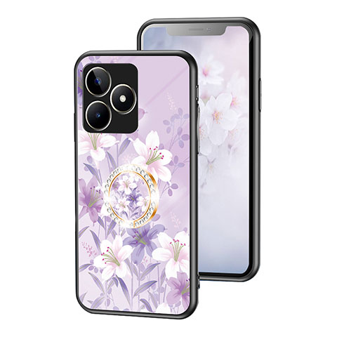 Funda Bumper Silicona Gel Espejo Flores Carcasa S01 para Realme Narzo N53 Purpura Claro