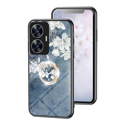 Funda Bumper Silicona Gel Espejo Flores Carcasa S01 para Realme Narzo N55 Azul