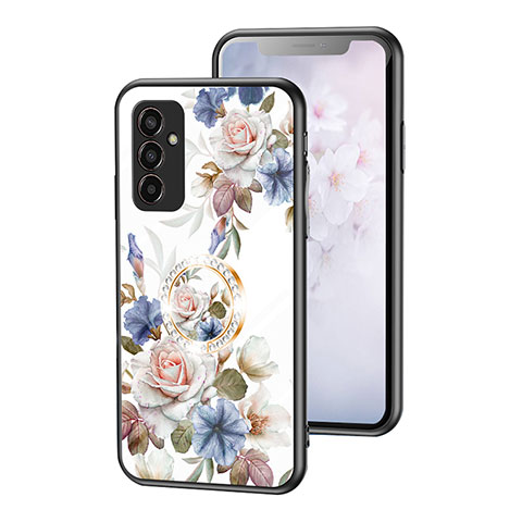 Funda Bumper Silicona Gel Espejo Flores Carcasa S01 para Samsung Galaxy F13 4G Blanco